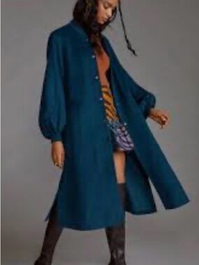 DLA Los Angeles Teal Long Wool Trench Coat